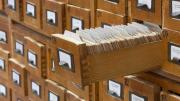 library card catalog with drawer extended