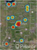 Indiana map showing hotspots of call reports