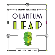 Indiana Humanities Quantum Leap Logo with Frankenstein Monster Icon