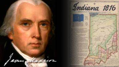 Portrait of James Madison and 1816 Indiana map