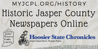 Library logo and Hoosier State Chronicles logo over a newsprint background.
